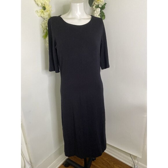 Diane Von Furstenberg Women Scoop Neck Short Sleeve Midi Dress Black Size Large - Picture 1 of 16